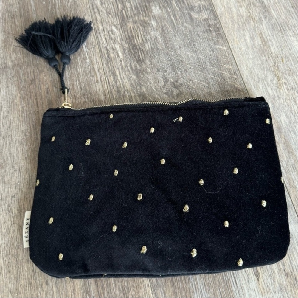 💫 Sezane Velvet Pouch with Gold Dot Details and Tassel Zipper